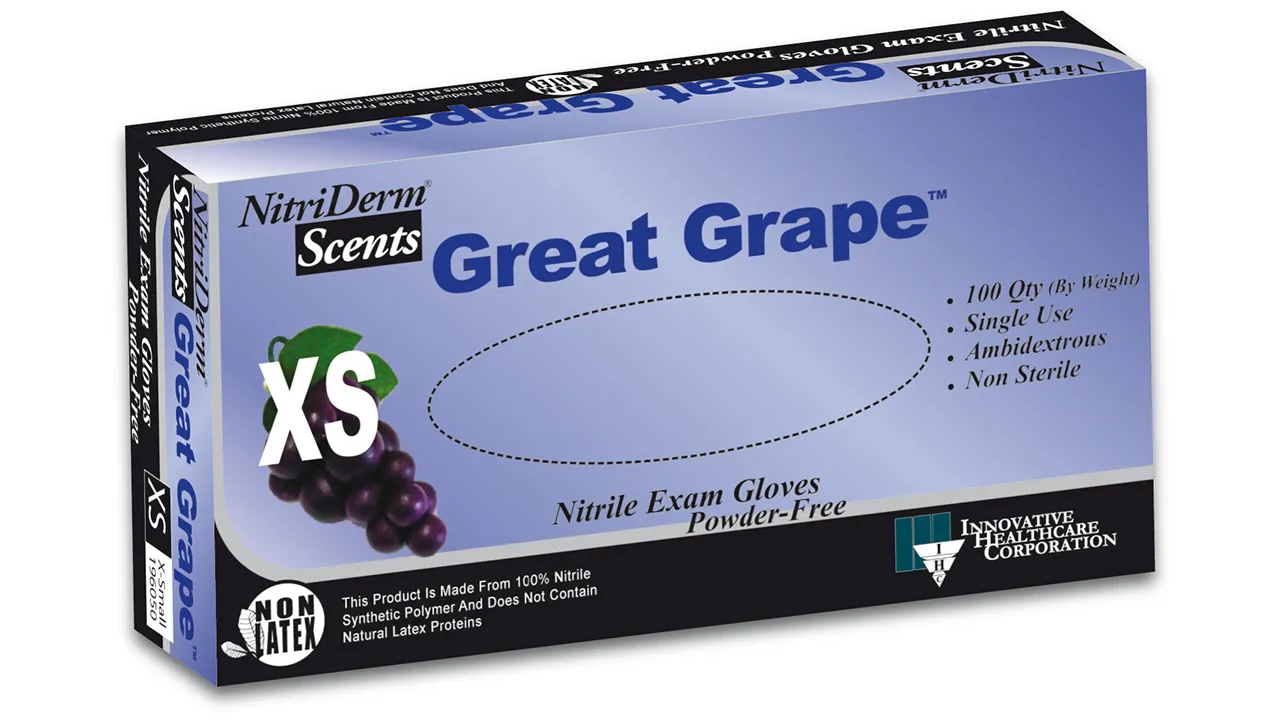 NitriDerm Great Grape Nitrile Exam Gloves NS, PF, Large, 100/Bx, 10Bx/Cs