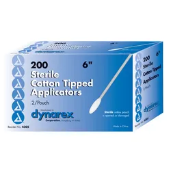 Cotton Tip Applicator, 6, Sterile, Wood Shaft, 2/pk, 100Pk/Bx